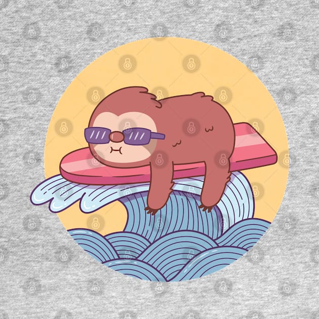 Cute Sloth On Surfboard Riding The Waves by rustydoodle